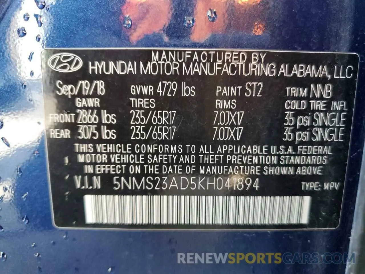 13 Photograph of a damaged car 5NMS23AD5KH041894 HYUNDAI SANTA FE 2019