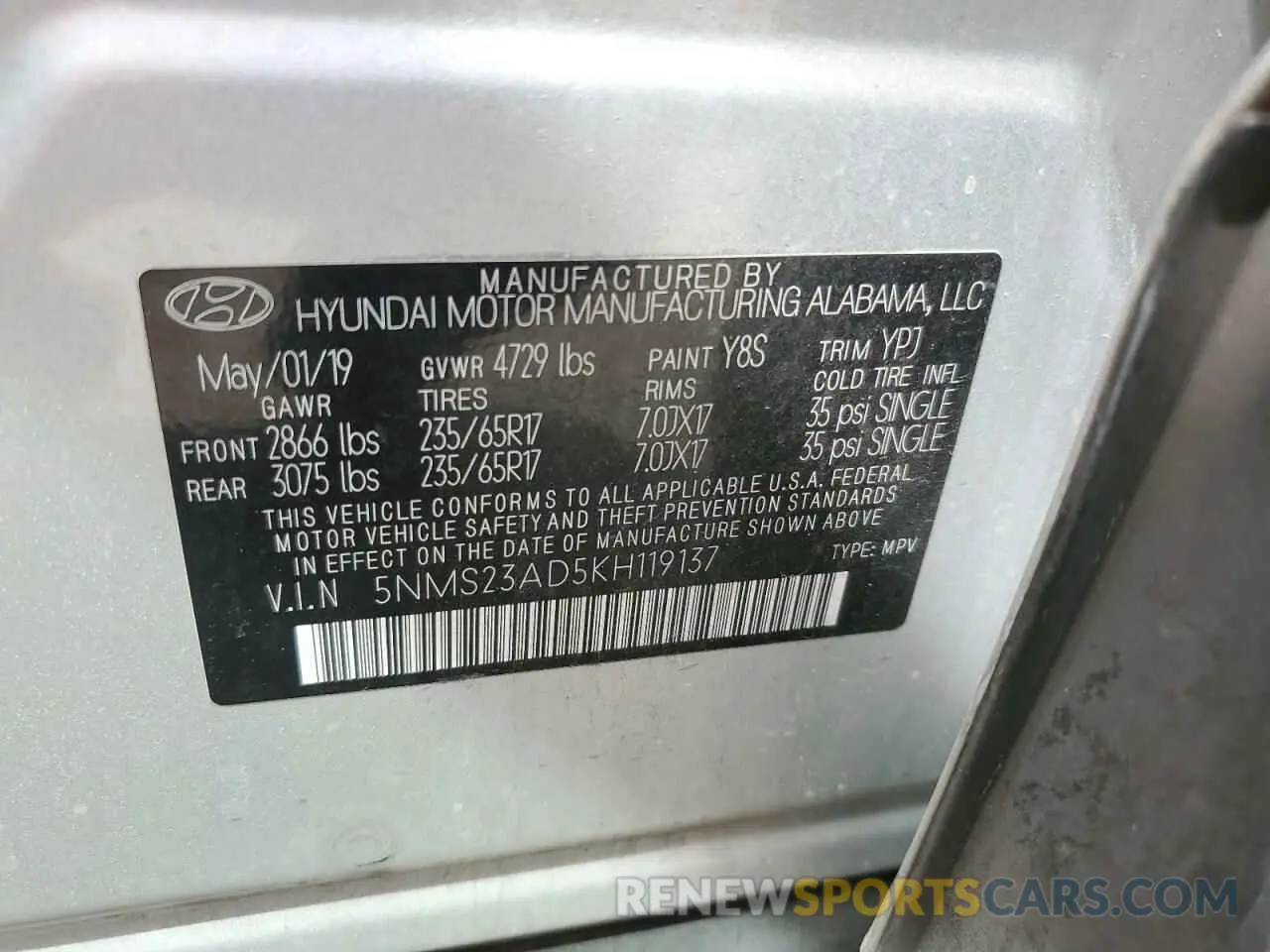 12 Photograph of a damaged car 5NMS23AD5KH119137 HYUNDAI SANTA FE 2019