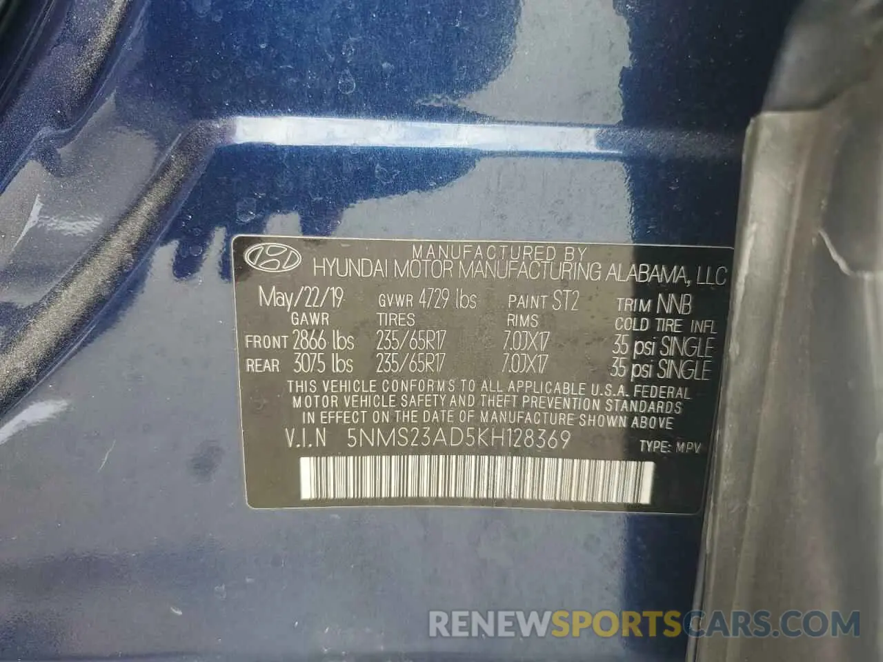 13 Photograph of a damaged car 5NMS23AD5KH128369 HYUNDAI SANTA FE 2019