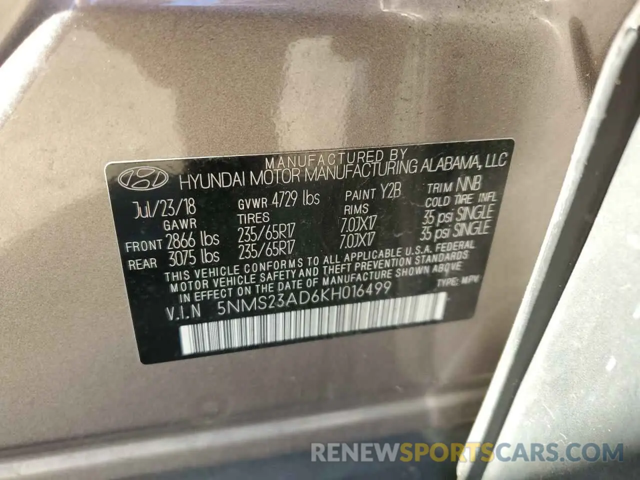 13 Photograph of a damaged car 5NMS23AD6KH016499 HYUNDAI SANTA FE 2019