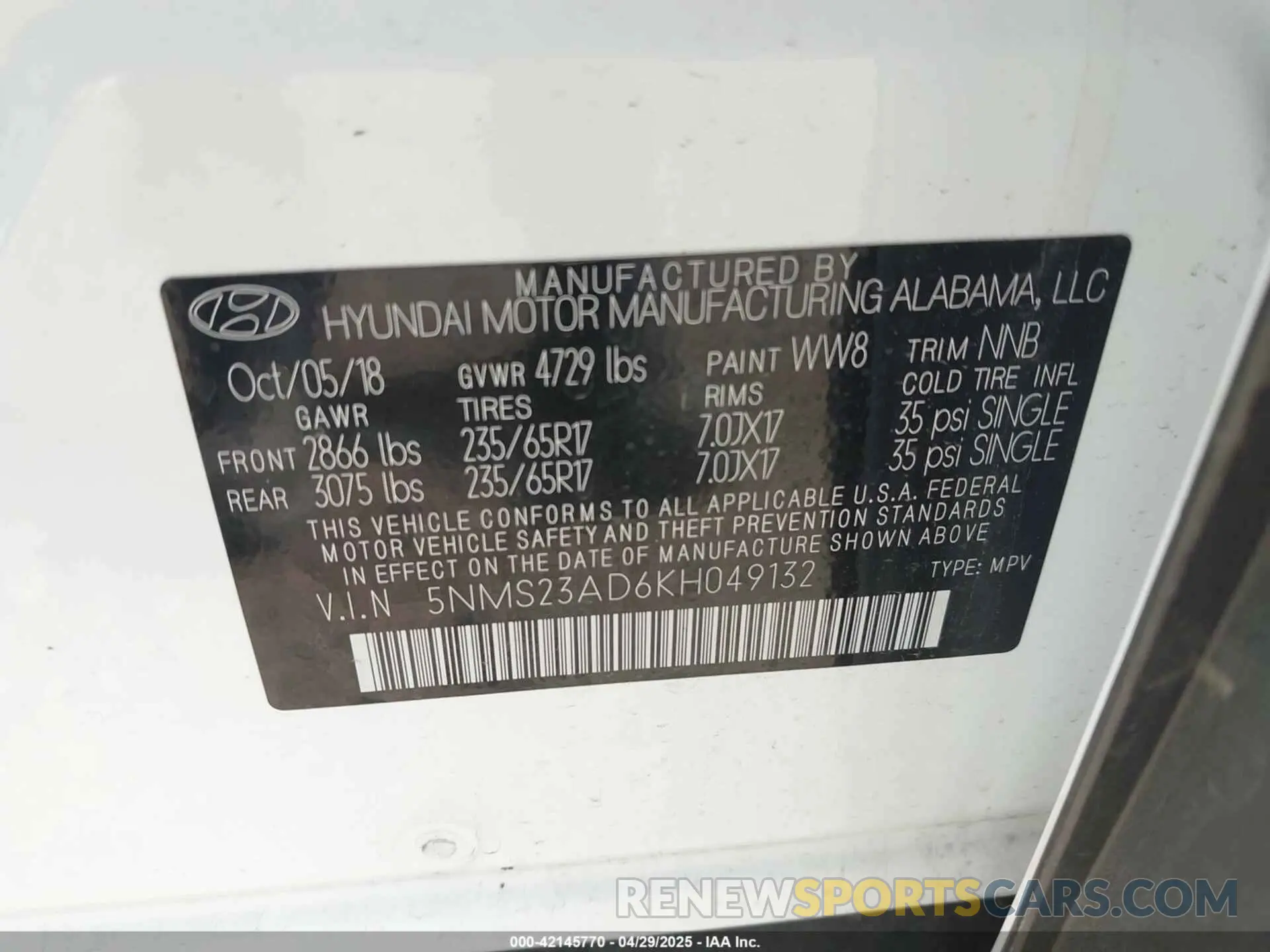9 Photograph of a damaged car 5NMS23AD6KH049132 HYUNDAI SANTA FE 2019