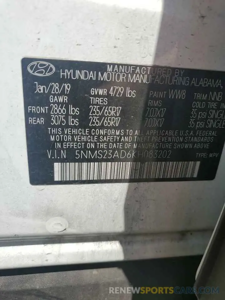 13 Photograph of a damaged car 5NMS23AD6KH083202 HYUNDAI SANTA FE 2019