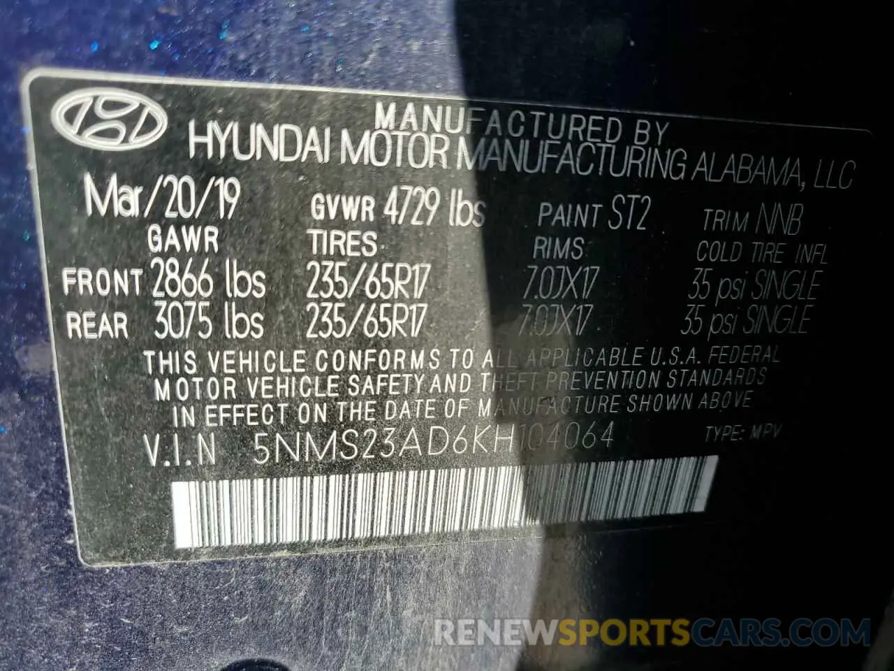 14 Photograph of a damaged car 5NMS23AD6KH104064 HYUNDAI SANTA FE 2019
