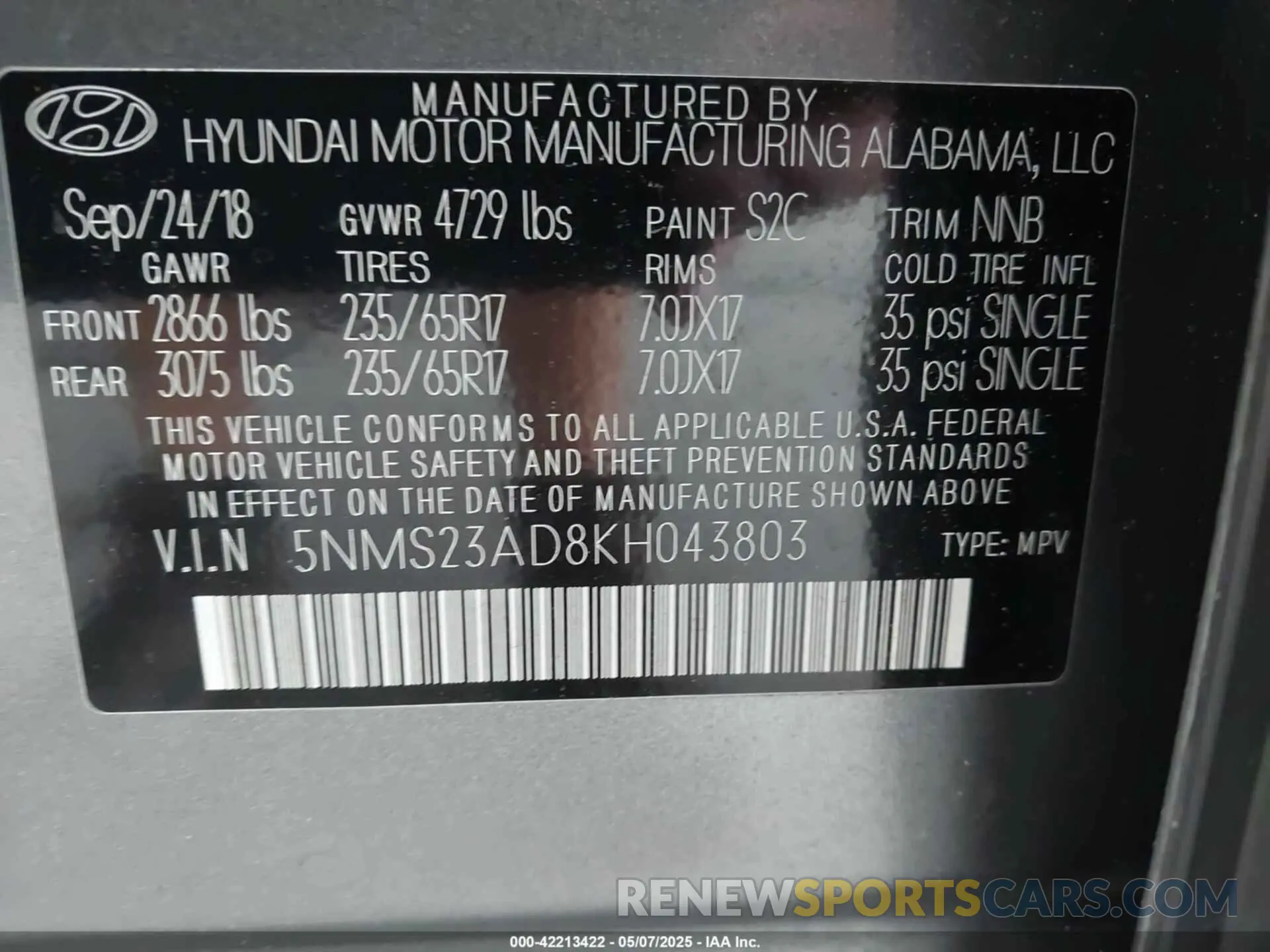 9 Photograph of a damaged car 5NMS23AD8KH043803 HYUNDAI SANTA FE 2019