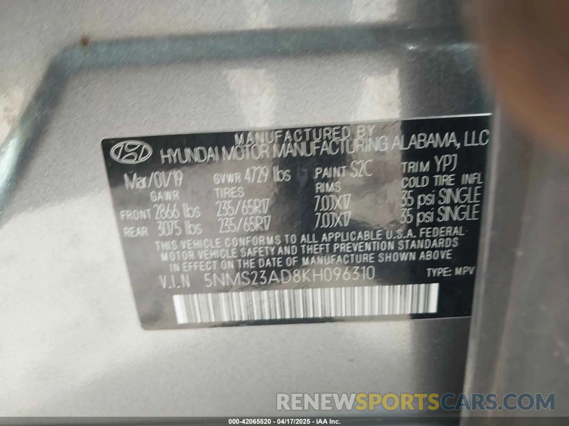 9 Photograph of a damaged car 5NMS23AD8KH096310 HYUNDAI SANTA FE 2019