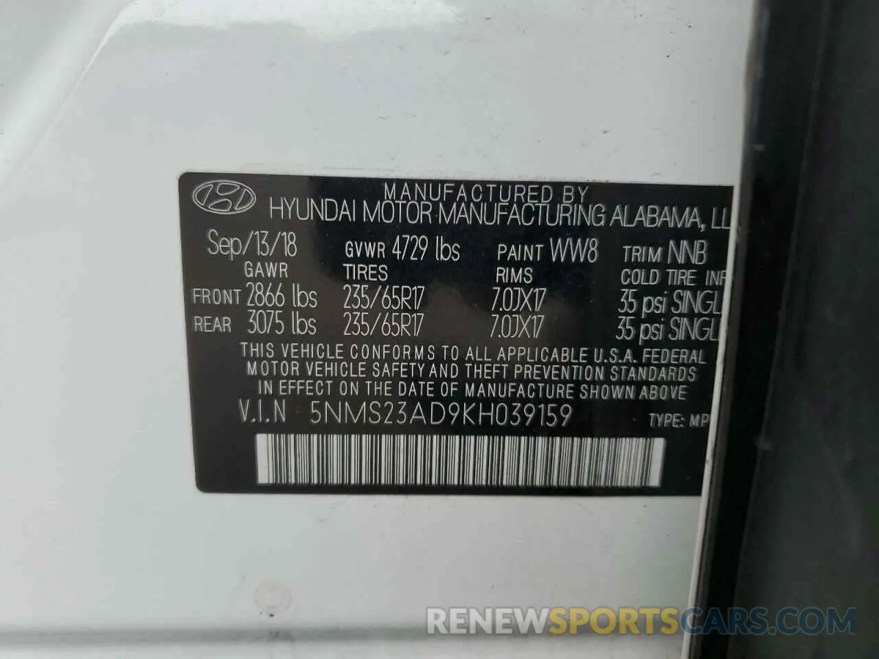 15 Photograph of a damaged car 5NMS23AD9KH039159 HYUNDAI SANTA FE 2019