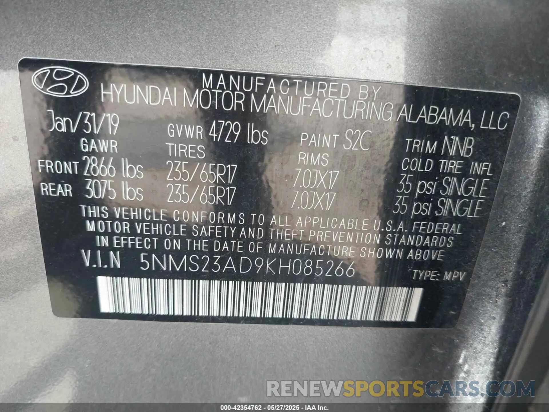 9 Photograph of a damaged car 5NMS23AD9KH085266 HYUNDAI SANTA FE 2019
