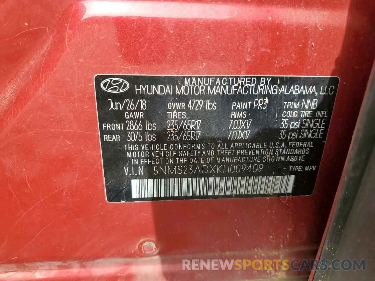 13 Photograph of a damaged car 5NMS23ADXKH009409 HYUNDAI SANTA FE 2019