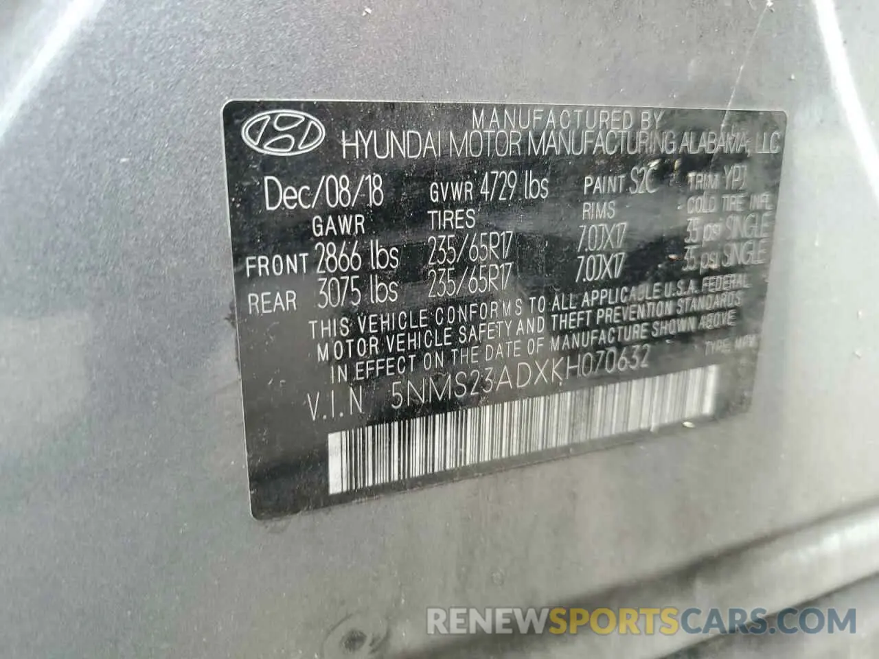 14 Photograph of a damaged car 5NMS23ADXKH070632 HYUNDAI SANTA FE 2019