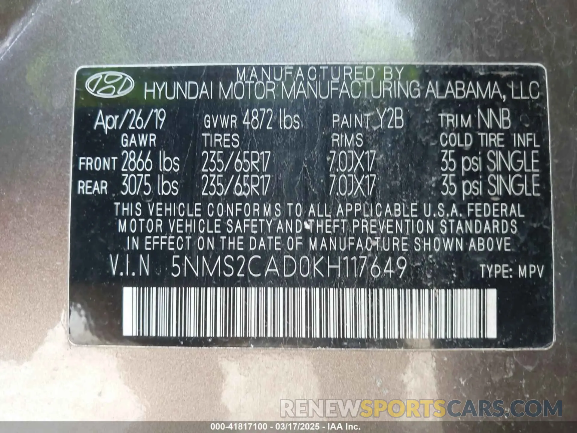 9 Photograph of a damaged car 5NMS2CAD0KH117649 HYUNDAI SANTA FE 2019
