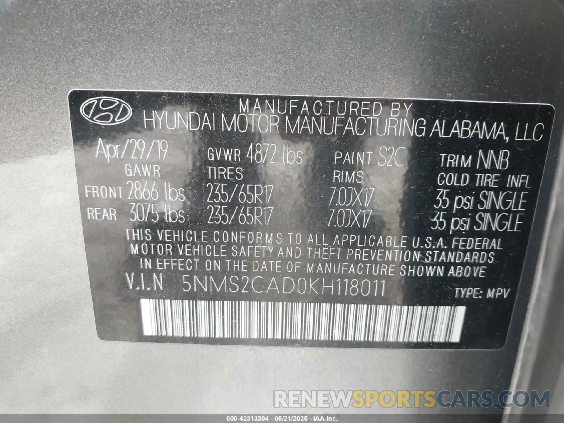 9 Photograph of a damaged car 5NMS2CAD0KH118011 HYUNDAI SANTA FE 2019