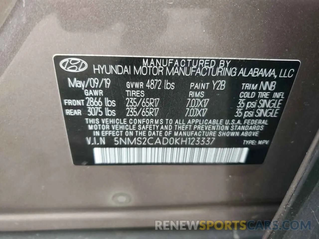 13 Photograph of a damaged car 5NMS2CAD0KH123337 HYUNDAI SANTA FE 2019