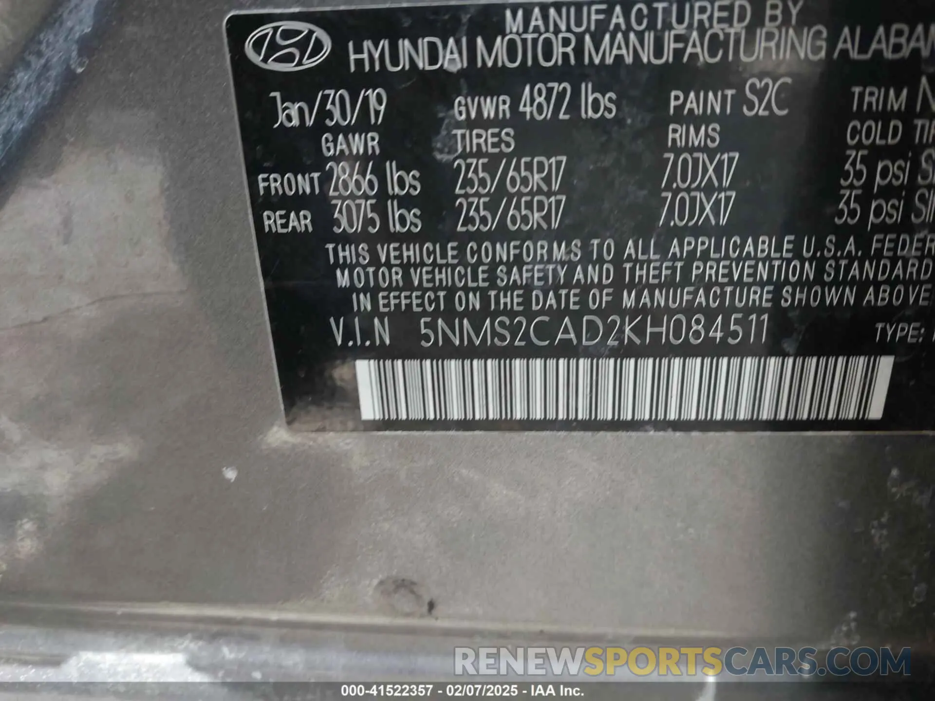 9 Photograph of a damaged car 5NMS2CAD2KH084511 HYUNDAI SANTA FE 2019