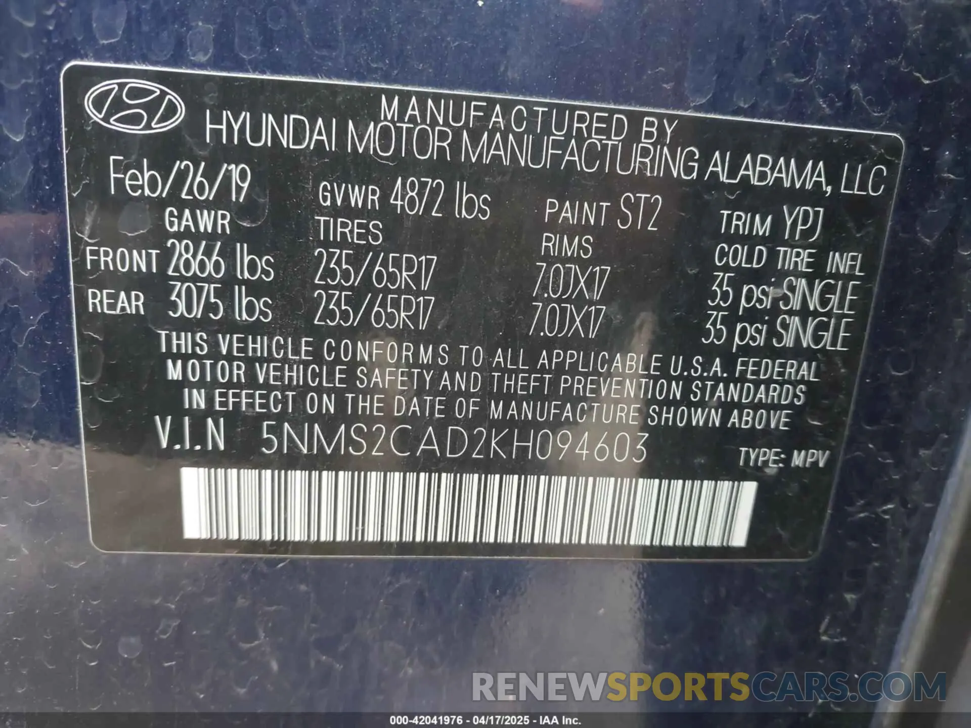 9 Photograph of a damaged car 5NMS2CAD2KH094603 HYUNDAI SANTA FE 2019