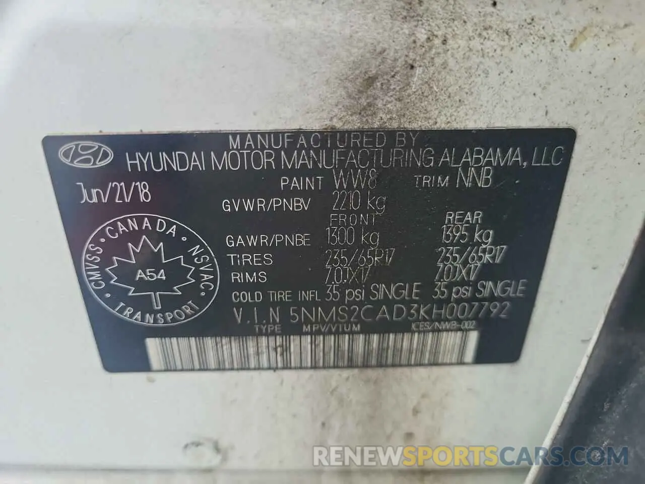 13 Photograph of a damaged car 5NMS2CAD3KH007792 HYUNDAI SANTA FE 2019