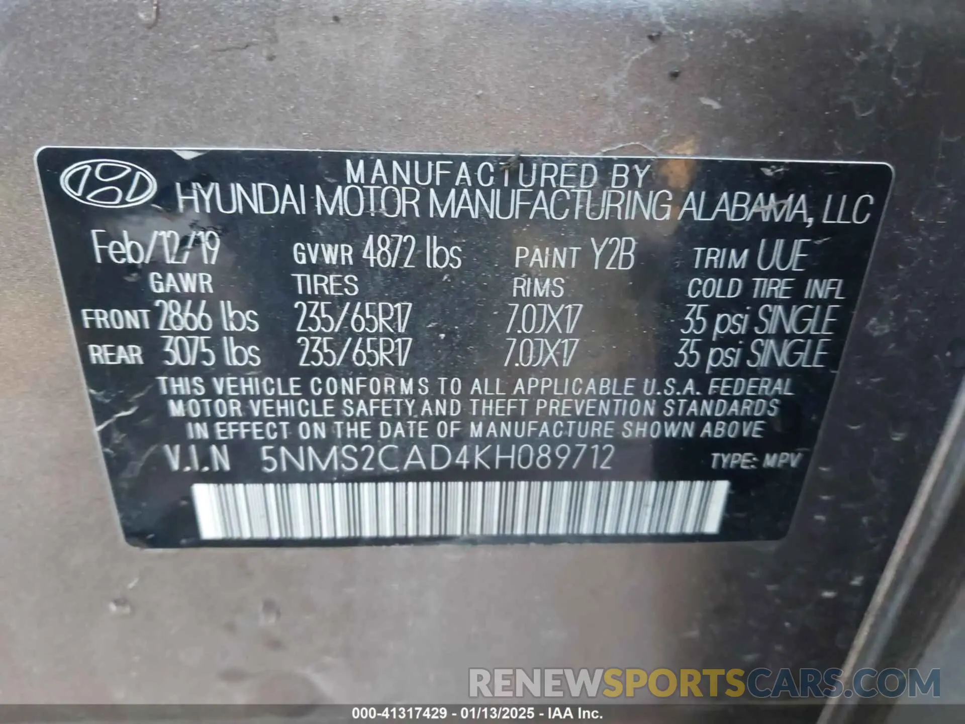 9 Photograph of a damaged car 5NMS2CAD4KH089712 HYUNDAI SANTA FE 2019