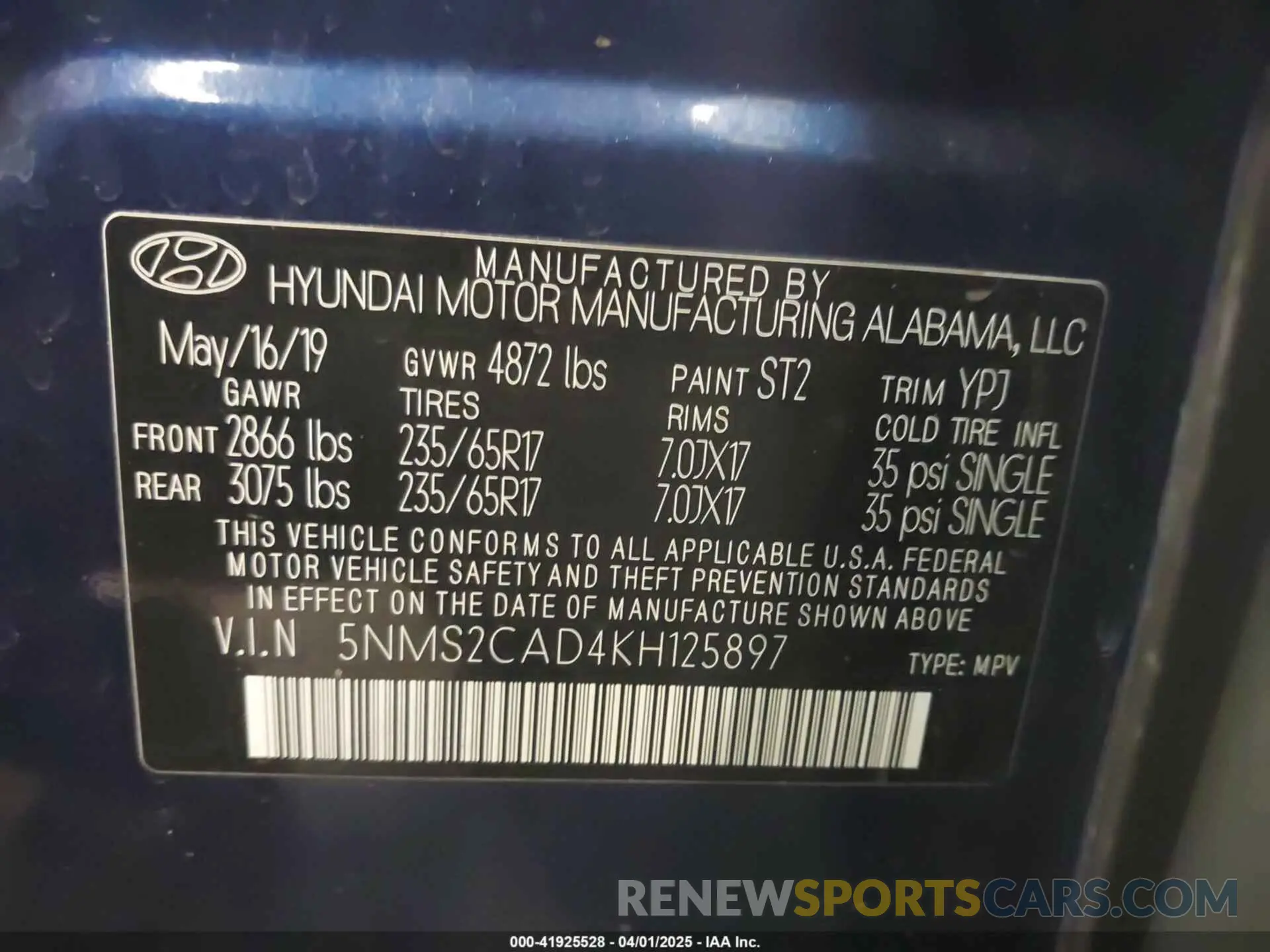 9 Photograph of a damaged car 5NMS2CAD4KH125897 HYUNDAI SANTA FE 2019