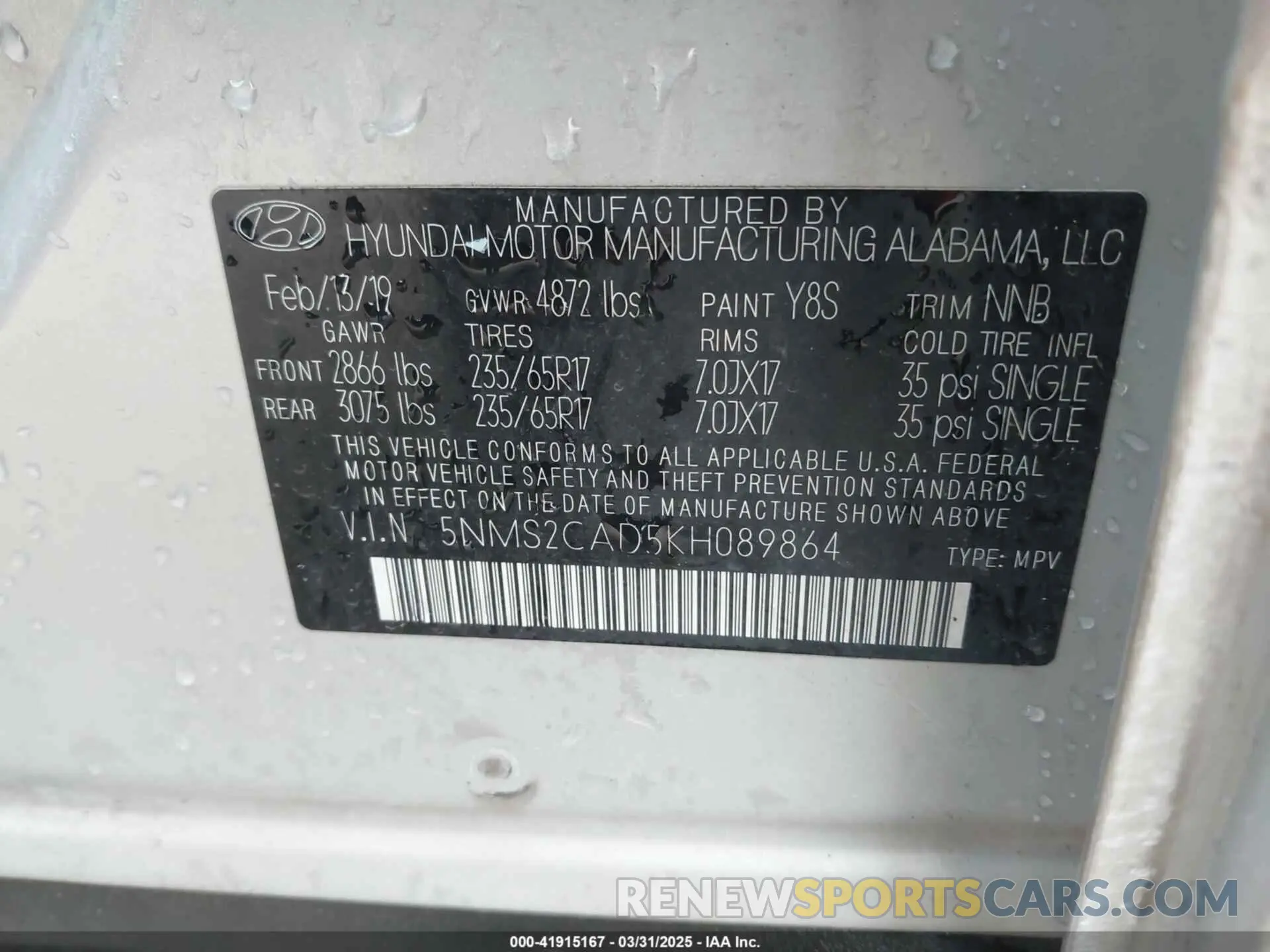 9 Photograph of a damaged car 5NMS2CAD5KH089864 HYUNDAI SANTA FE 2019