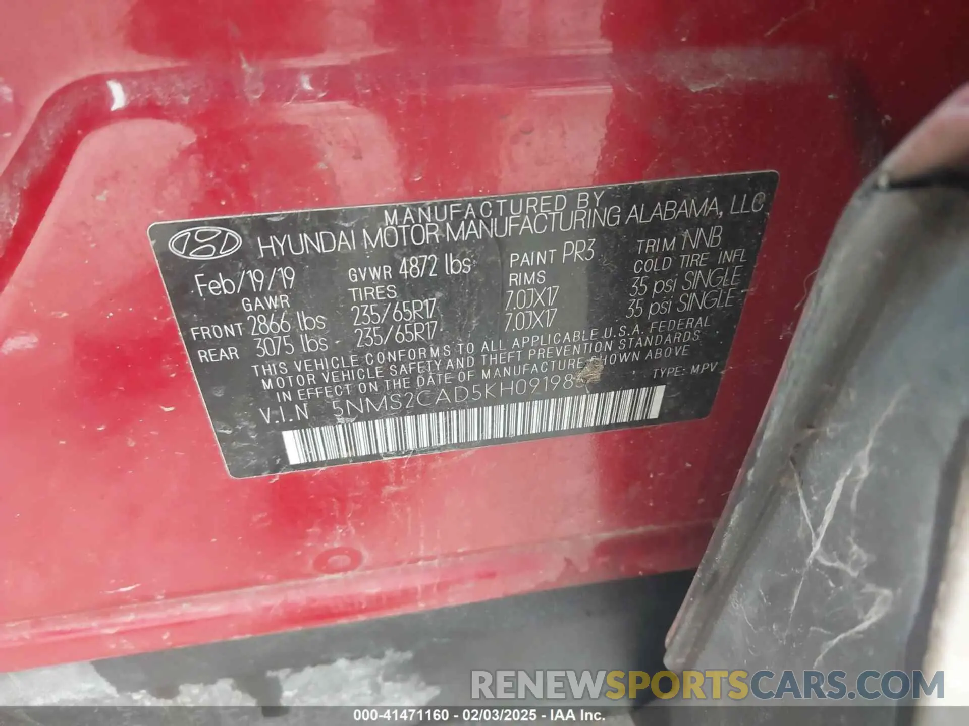 9 Photograph of a damaged car 5NMS2CAD5KH091985 HYUNDAI SANTA FE 2019