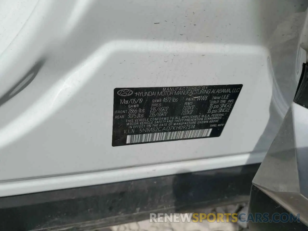 16 Photograph of a damaged car 5NMS2CAD7KH097514 HYUNDAI SANTA FE 2019