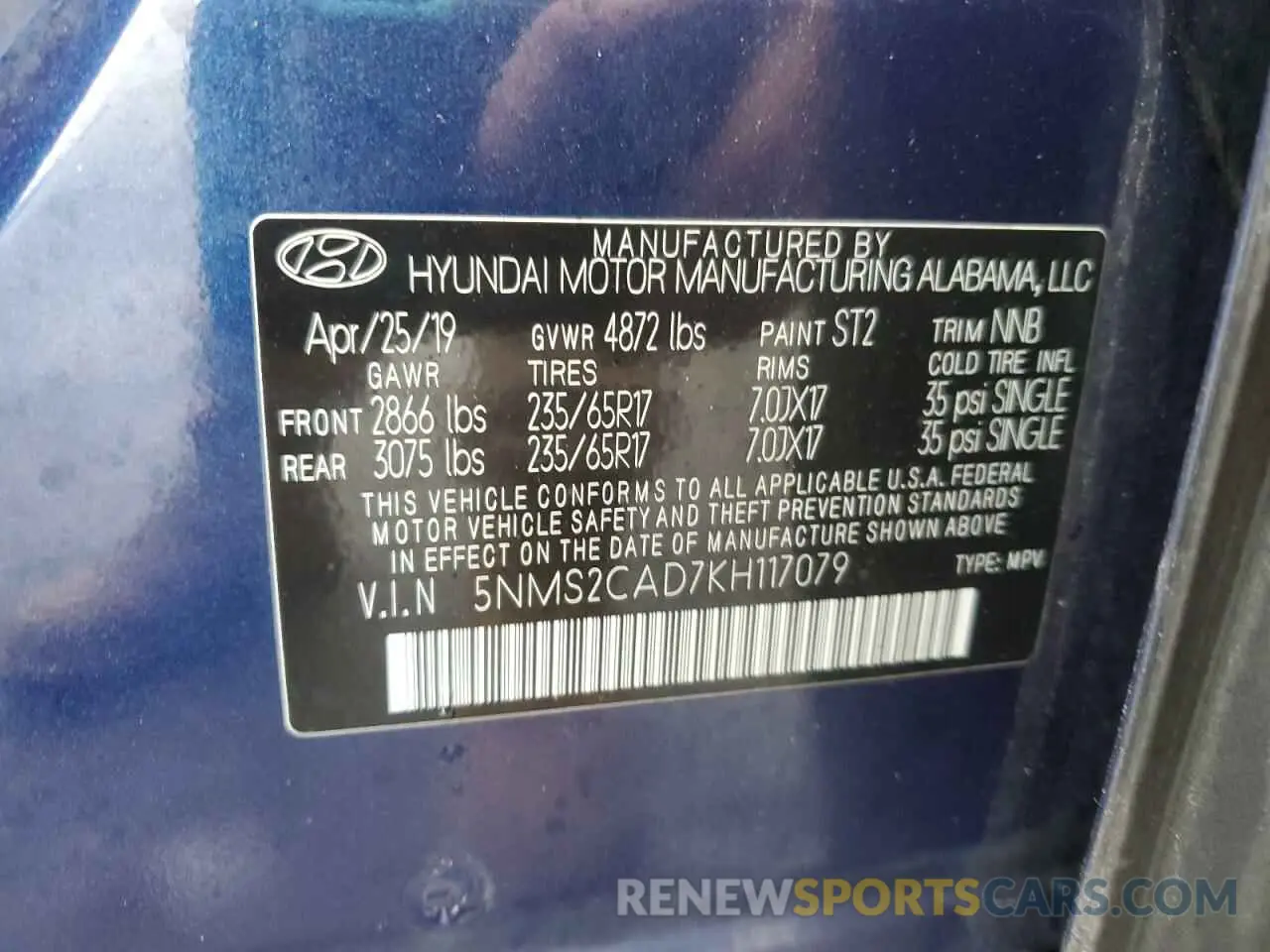 13 Photograph of a damaged car 5NMS2CAD7KH117079 HYUNDAI SANTA FE 2019