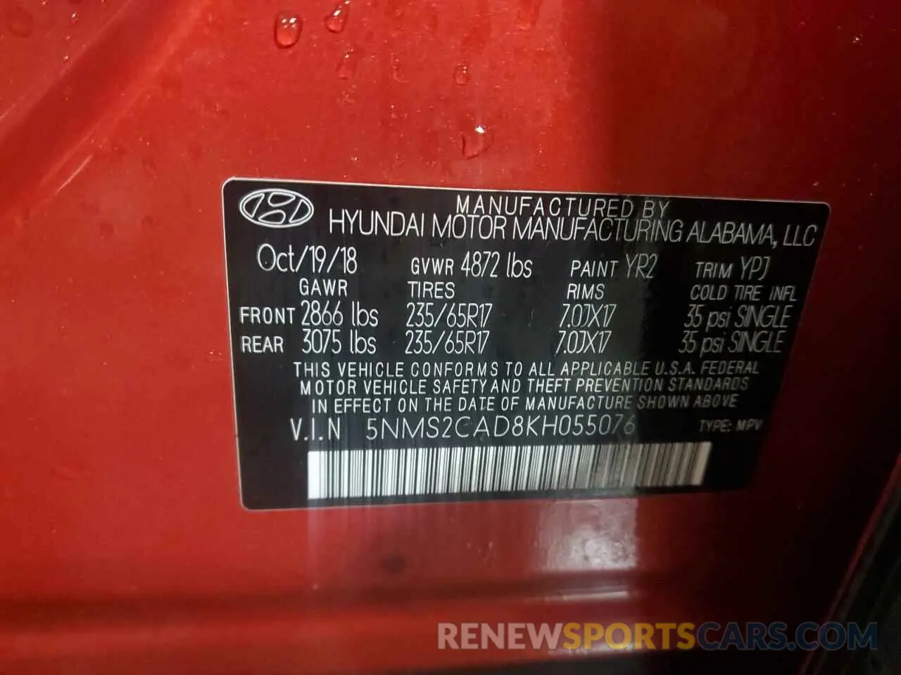 14 Photograph of a damaged car 5NMS2CAD8KH055076 HYUNDAI SANTA FE 2019