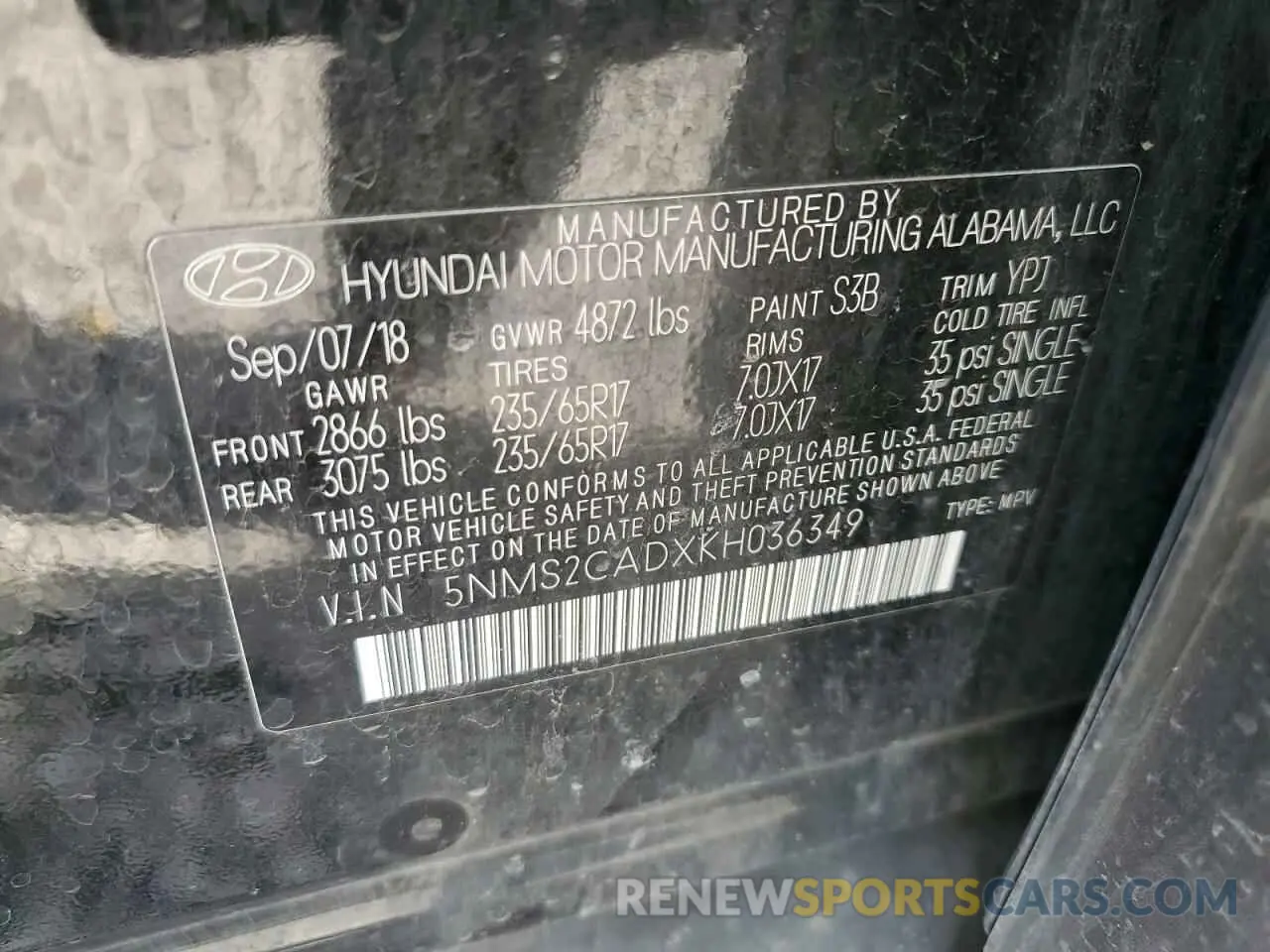 12 Photograph of a damaged car 5NMS2CADXKH036349 HYUNDAI SANTA FE 2019