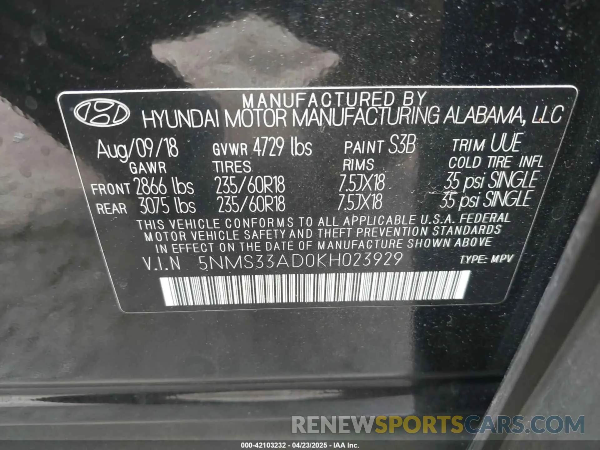 9 Photograph of a damaged car 5NMS33AD0KH023929 HYUNDAI SANTA FE 2019
