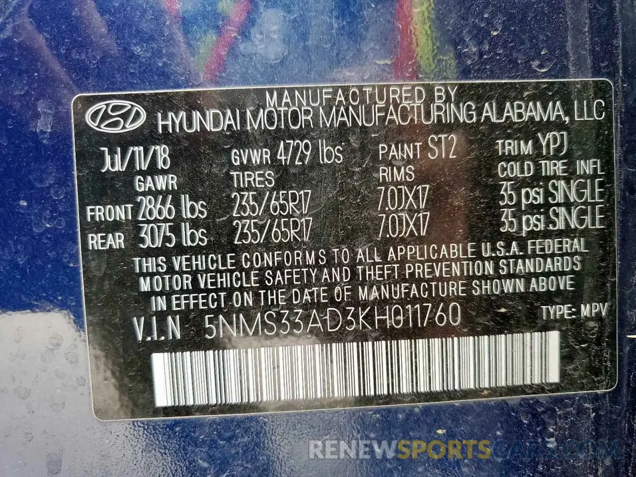 13 Photograph of a damaged car 5NMS33AD3KH011760 HYUNDAI SANTA FE 2019
