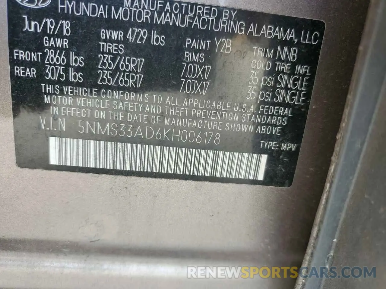 12 Photograph of a damaged car 5NMS33AD6KH006178 HYUNDAI SANTA FE 2019