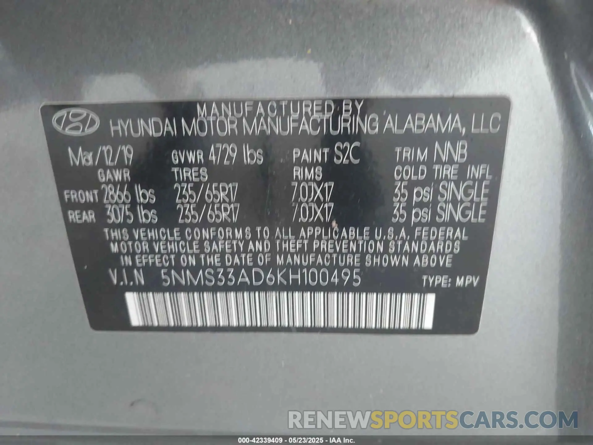 9 Photograph of a damaged car 5NMS33AD6KH100495 HYUNDAI SANTA FE 2019