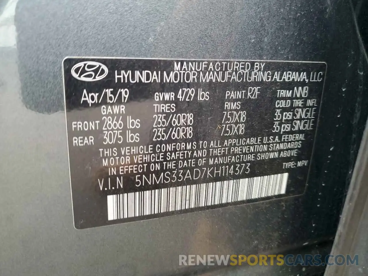 13 Photograph of a damaged car 5NMS33AD7KH114373 HYUNDAI SANTA FE 2019