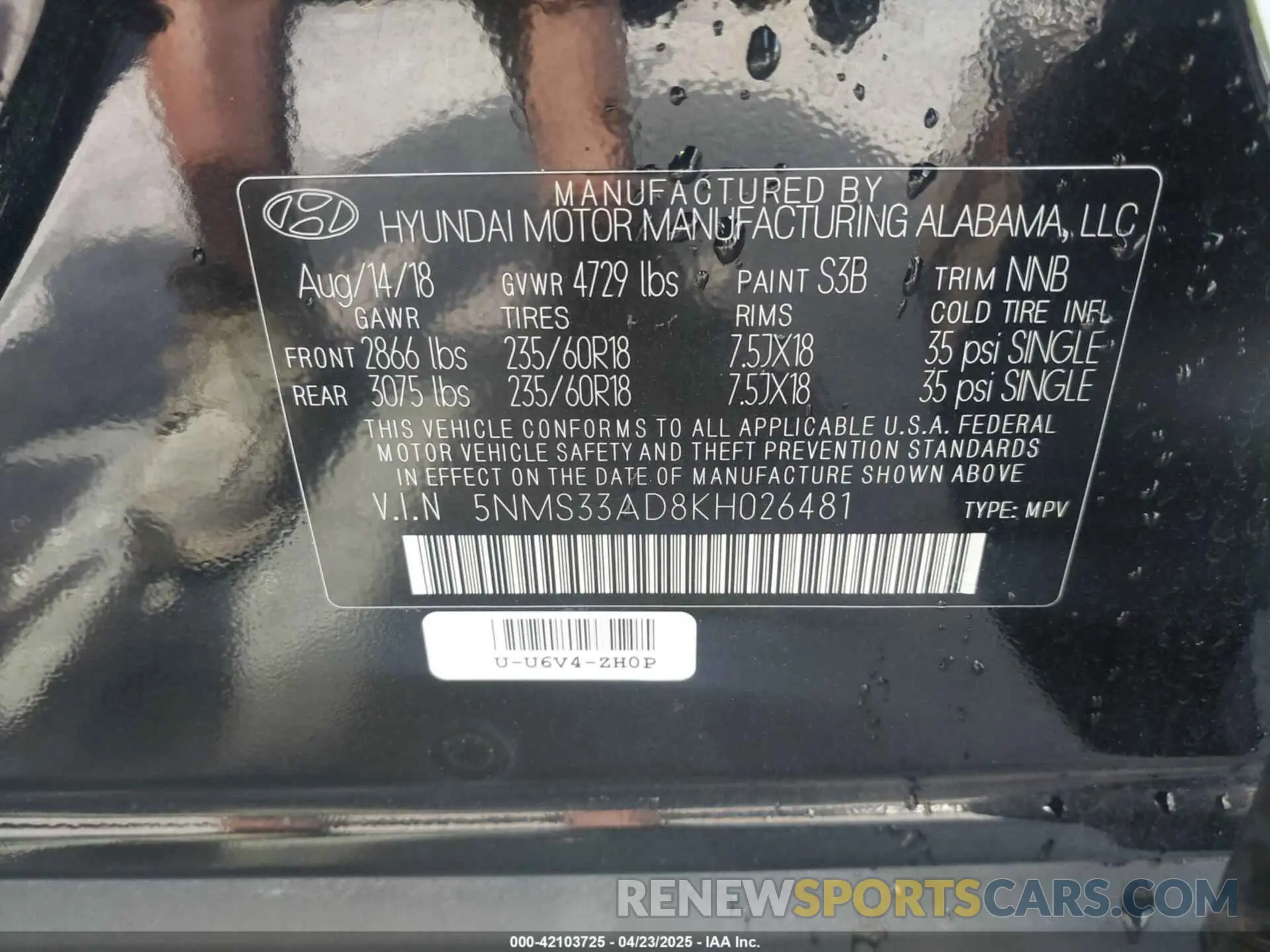 9 Photograph of a damaged car 5NMS33AD8KH026481 HYUNDAI SANTA FE 2019