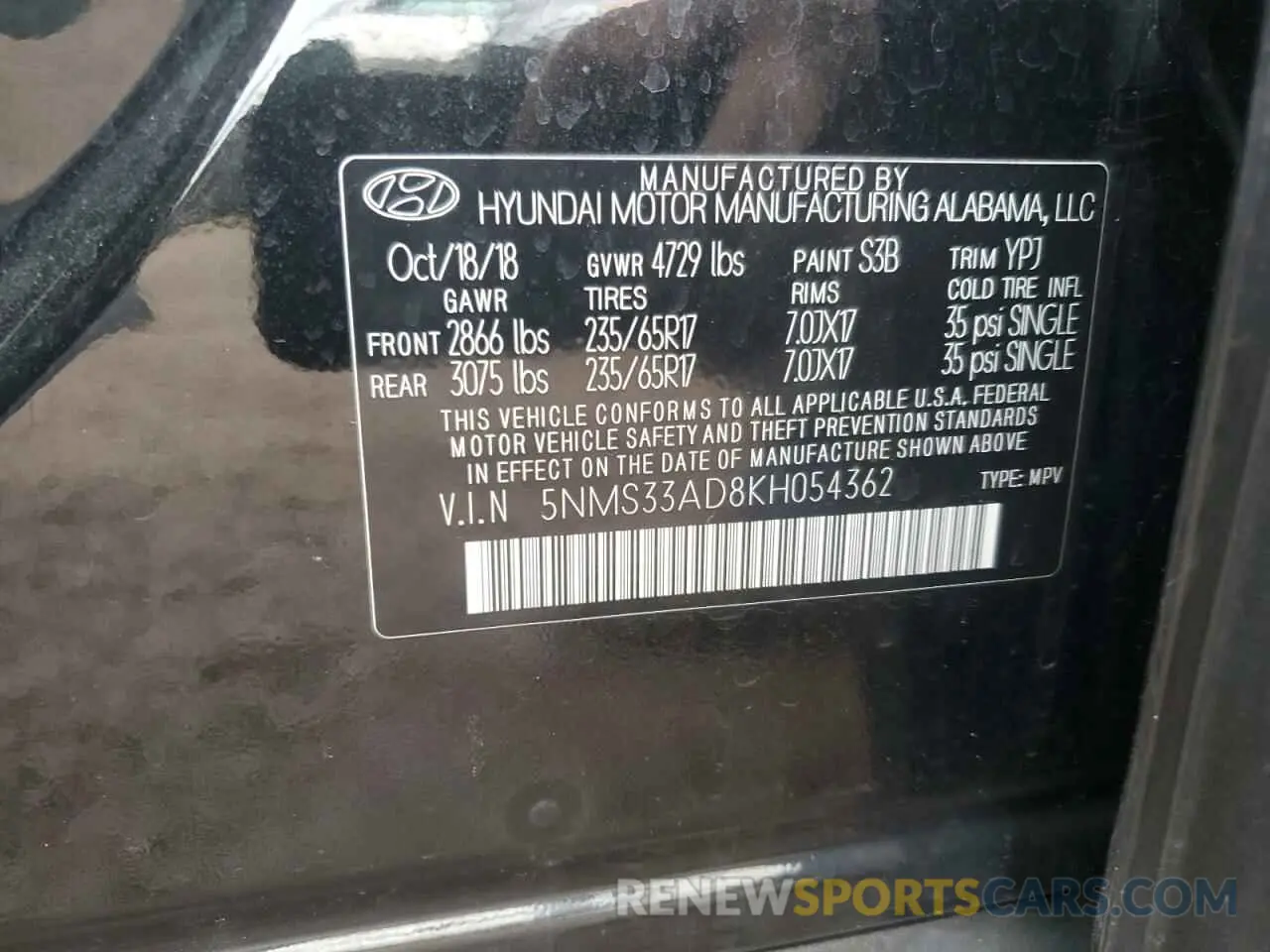 12 Photograph of a damaged car 5NMS33AD8KH054362 HYUNDAI SANTA FE 2019
