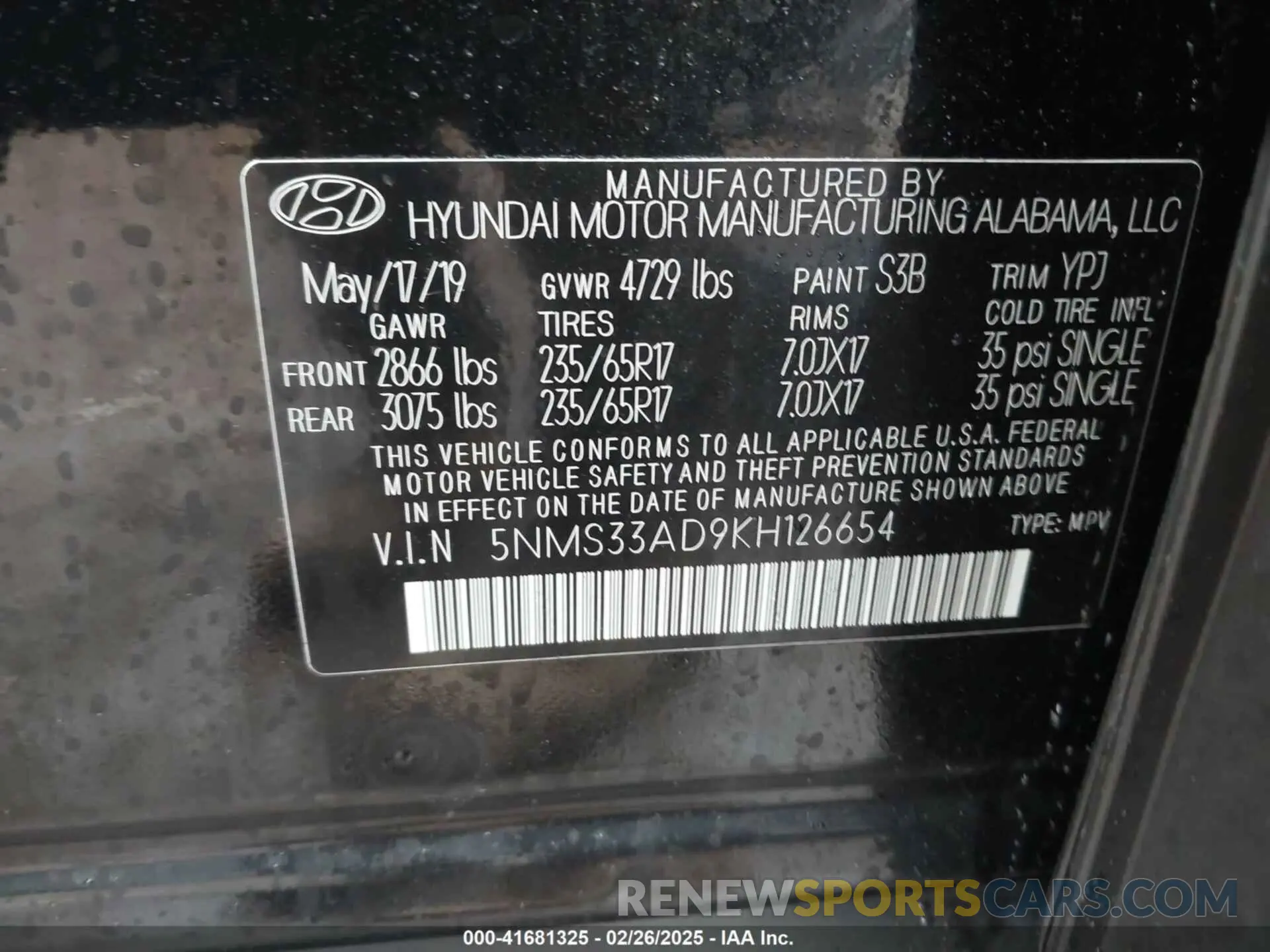 9 Photograph of a damaged car 5NMS33AD9KH126654 HYUNDAI SANTA FE 2019