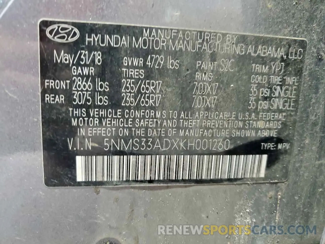 14 Photograph of a damaged car 5NMS33ADXKH001260 HYUNDAI SANTA FE 2019