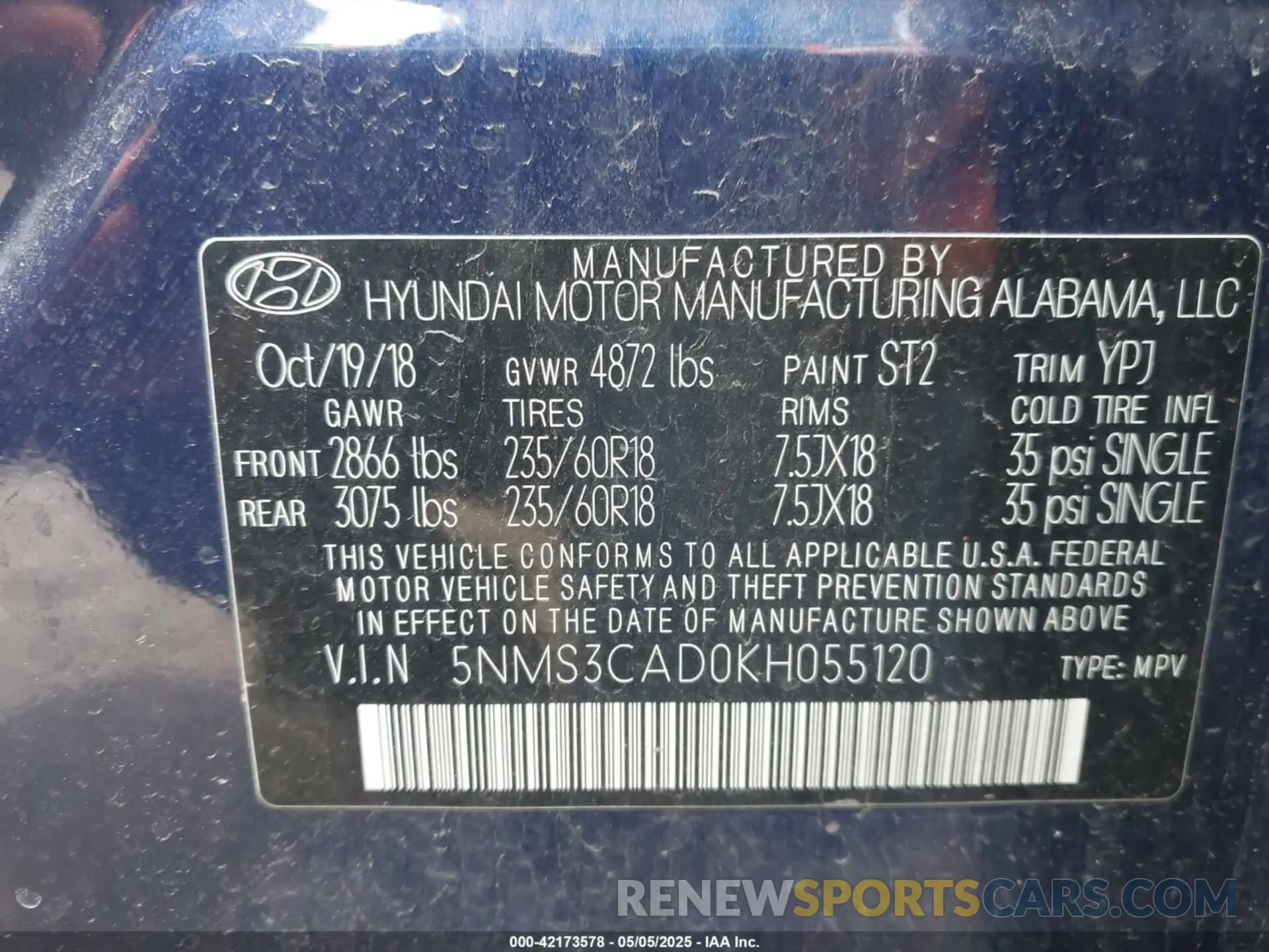9 Photograph of a damaged car 5NMS3CAD0KH055120 HYUNDAI SANTA FE 2019