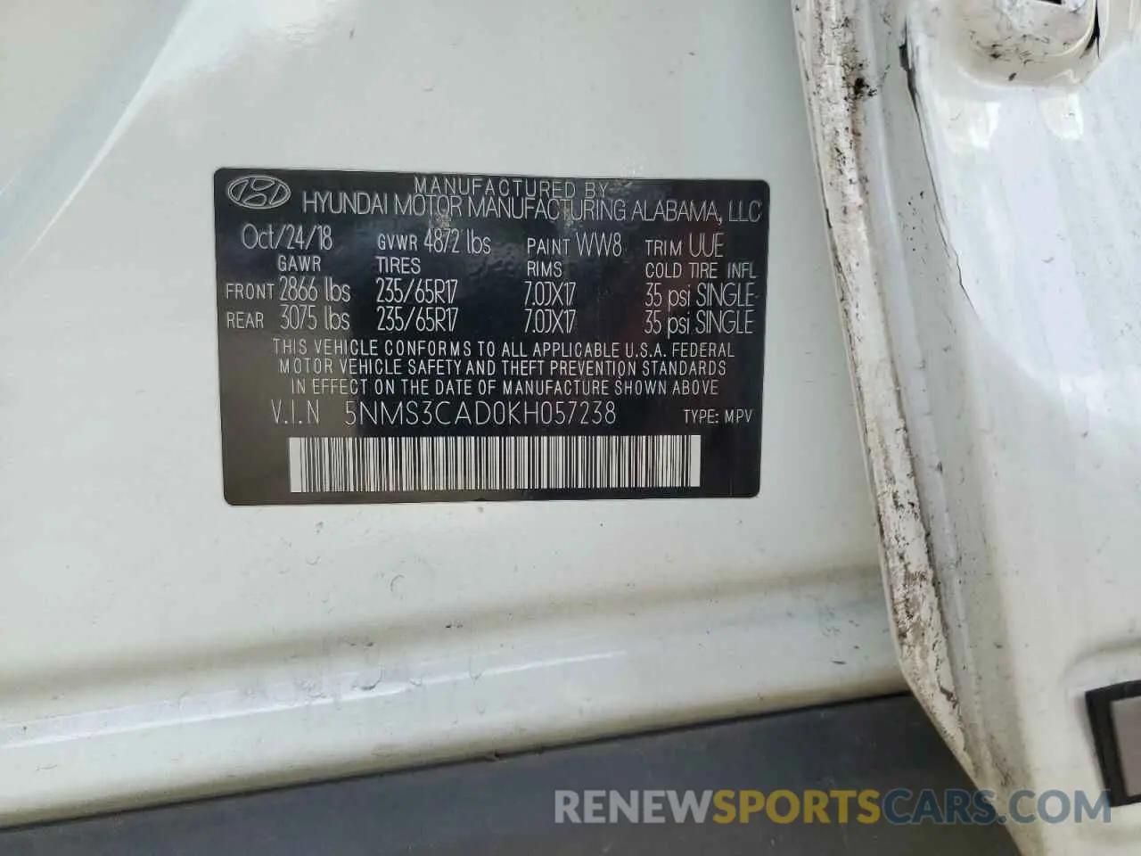 14 Photograph of a damaged car 5NMS3CAD0KH057238 HYUNDAI SANTA FE 2019