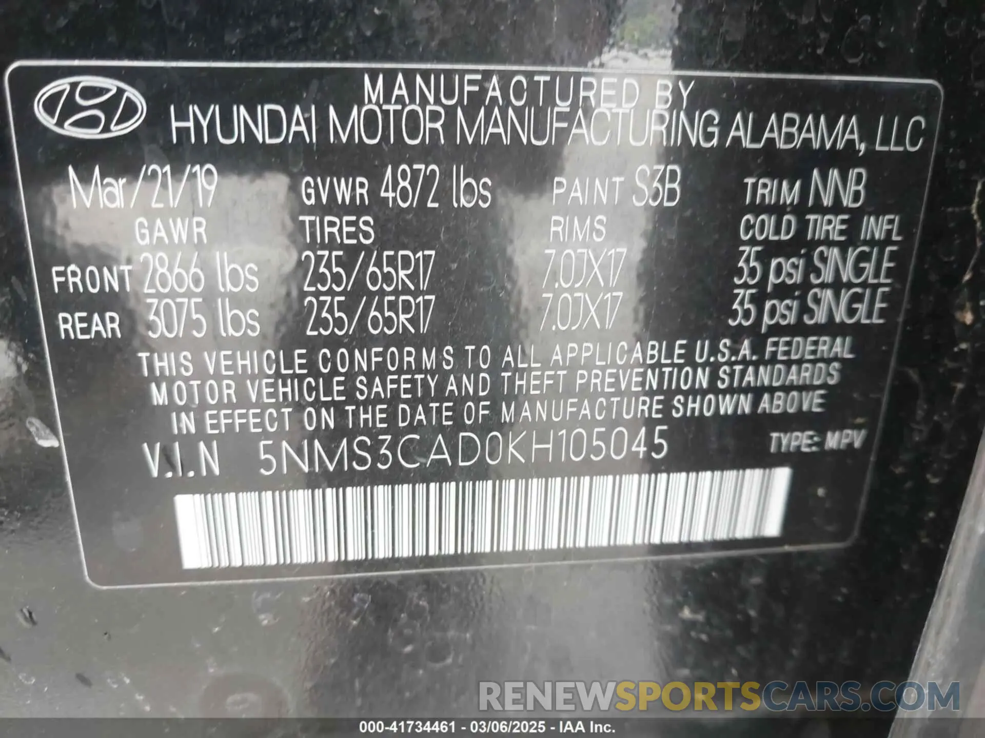 9 Photograph of a damaged car 5NMS3CAD0KH105045 HYUNDAI SANTA FE 2019
