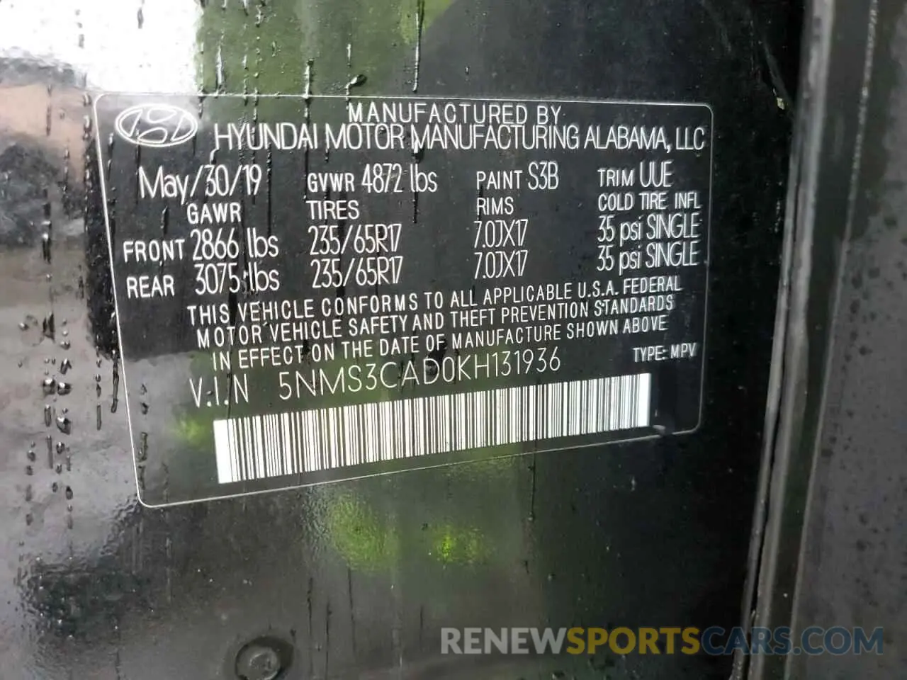 15 Photograph of a damaged car 5NMS3CAD0KH131936 HYUNDAI SANTA FE 2019