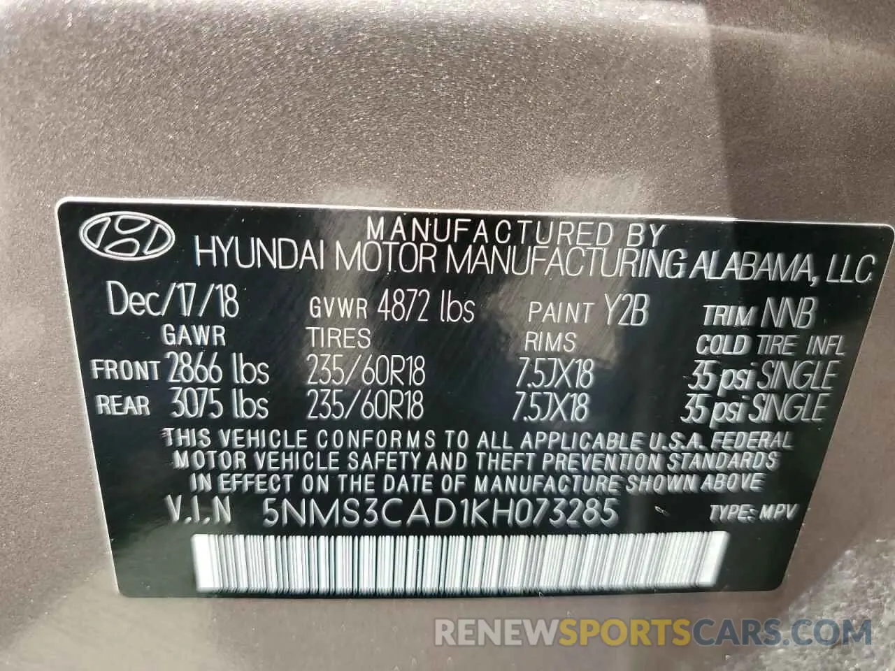 14 Photograph of a damaged car 5NMS3CAD1KH073285 HYUNDAI SANTA FE 2019