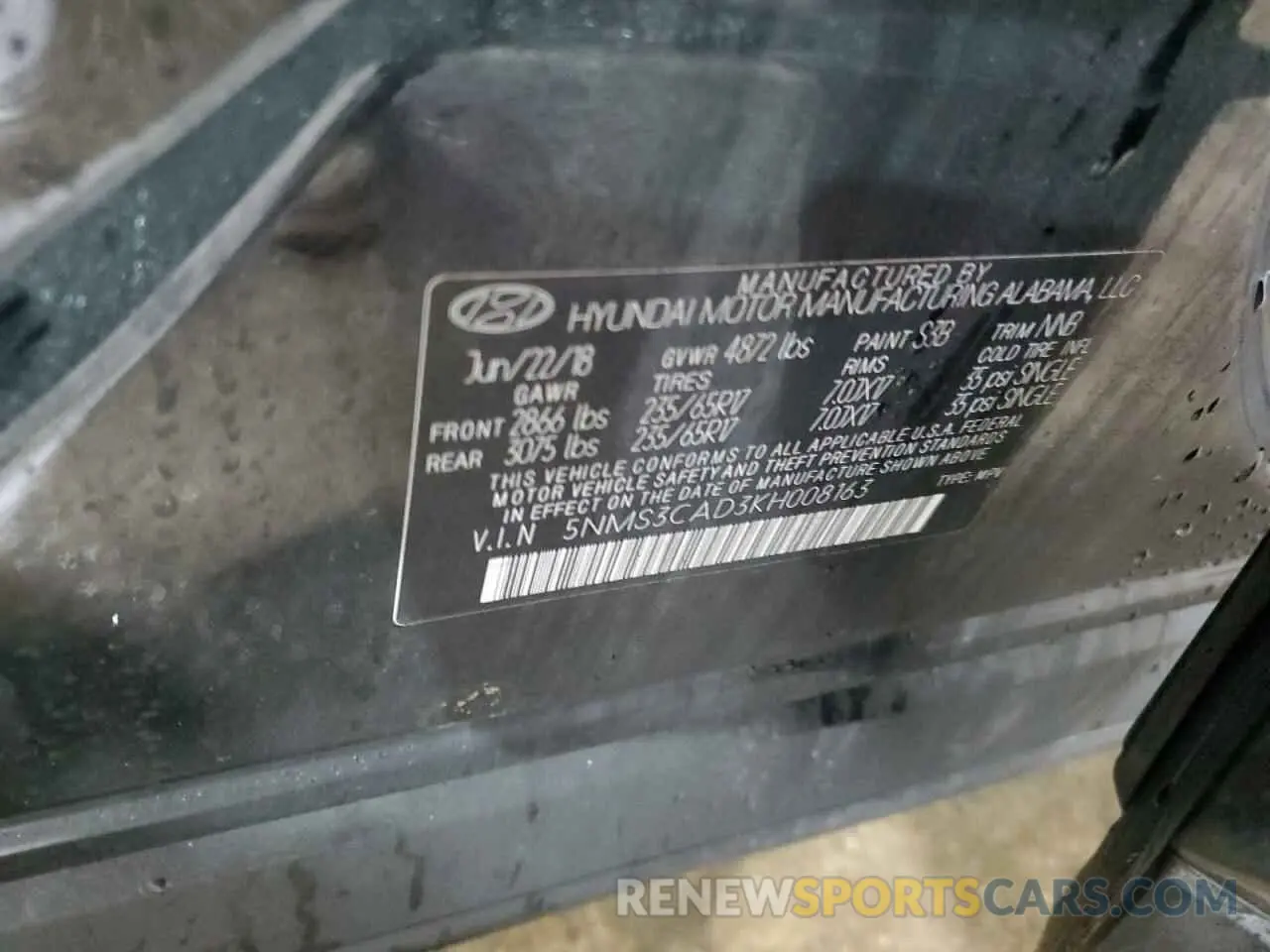 13 Photograph of a damaged car 5NMS3CAD3KH008163 HYUNDAI SANTA FE 2019