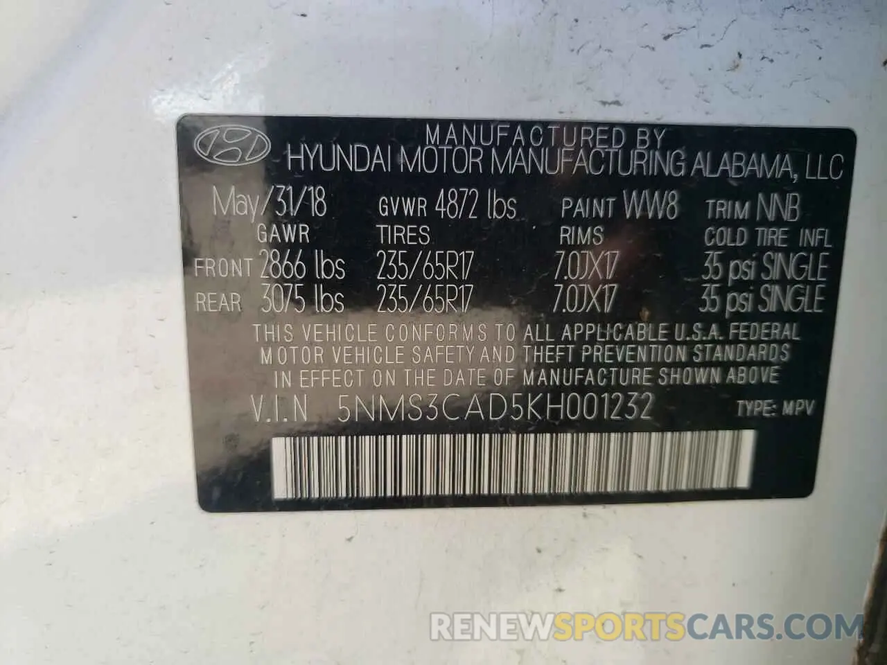 13 Photograph of a damaged car 5NMS3CAD5KH001232 HYUNDAI SANTA FE 2019