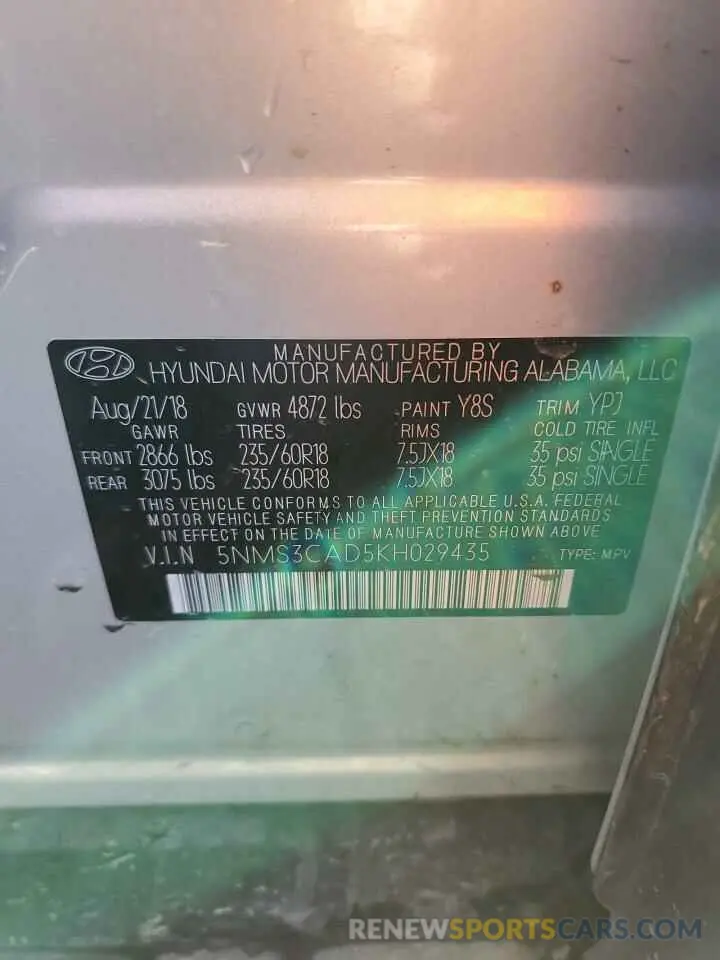 13 Photograph of a damaged car 5NMS3CAD5KH029435 HYUNDAI SANTA FE 2019