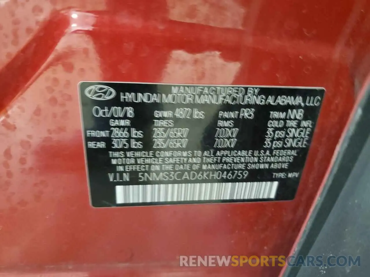 14 Photograph of a damaged car 5NMS3CAD6KH046759 HYUNDAI SANTA FE 2019