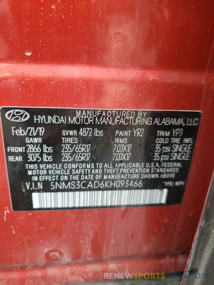 13 Photograph of a damaged car 5NMS3CAD6KH093466 HYUNDAI SANTA FE 2019