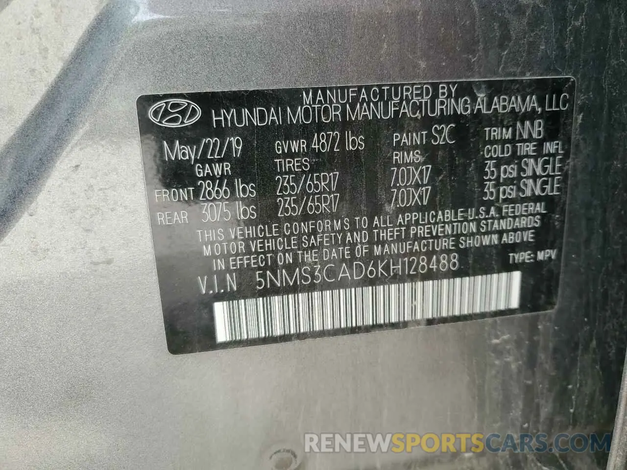 13 Photograph of a damaged car 5NMS3CAD6KH128488 HYUNDAI SANTA FE 2019