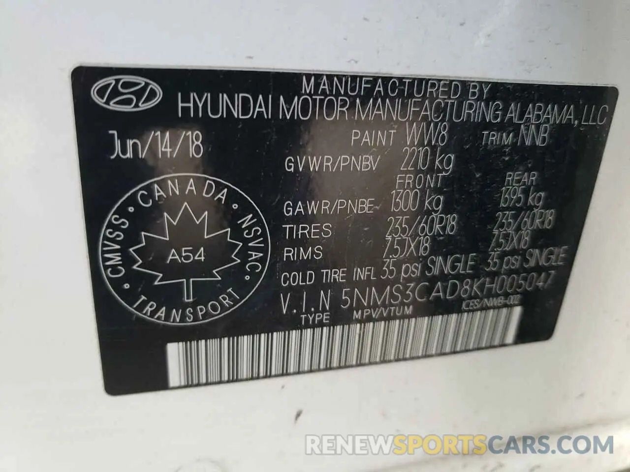 14 Photograph of a damaged car 5NMS3CAD8KH005047 HYUNDAI SANTA FE 2019