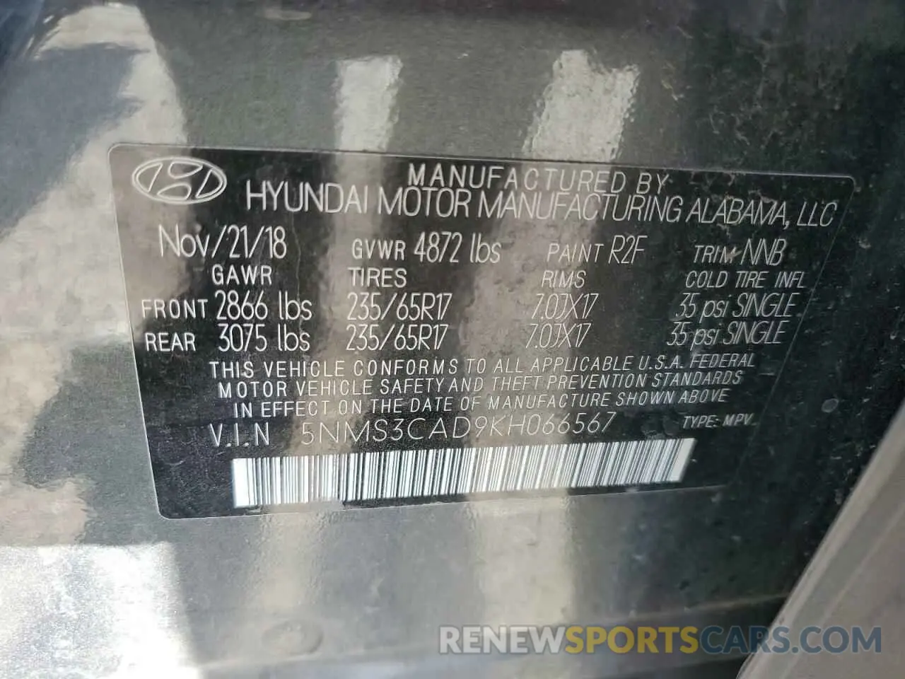 15 Photograph of a damaged car 5NMS3CAD9KH066567 HYUNDAI SANTA FE 2019