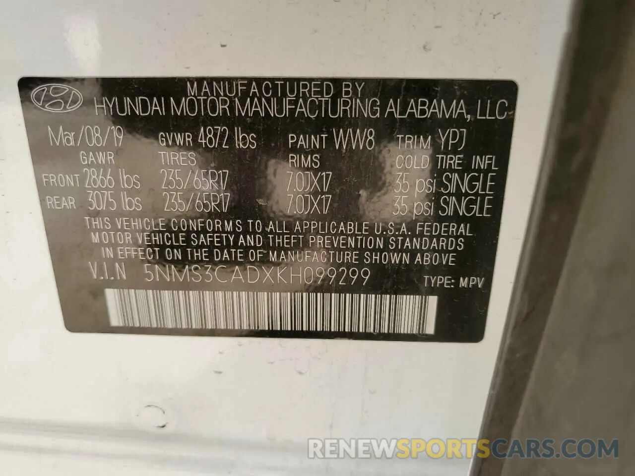 14 Photograph of a damaged car 5NMS3CADXKH099299 HYUNDAI SANTA FE 2019